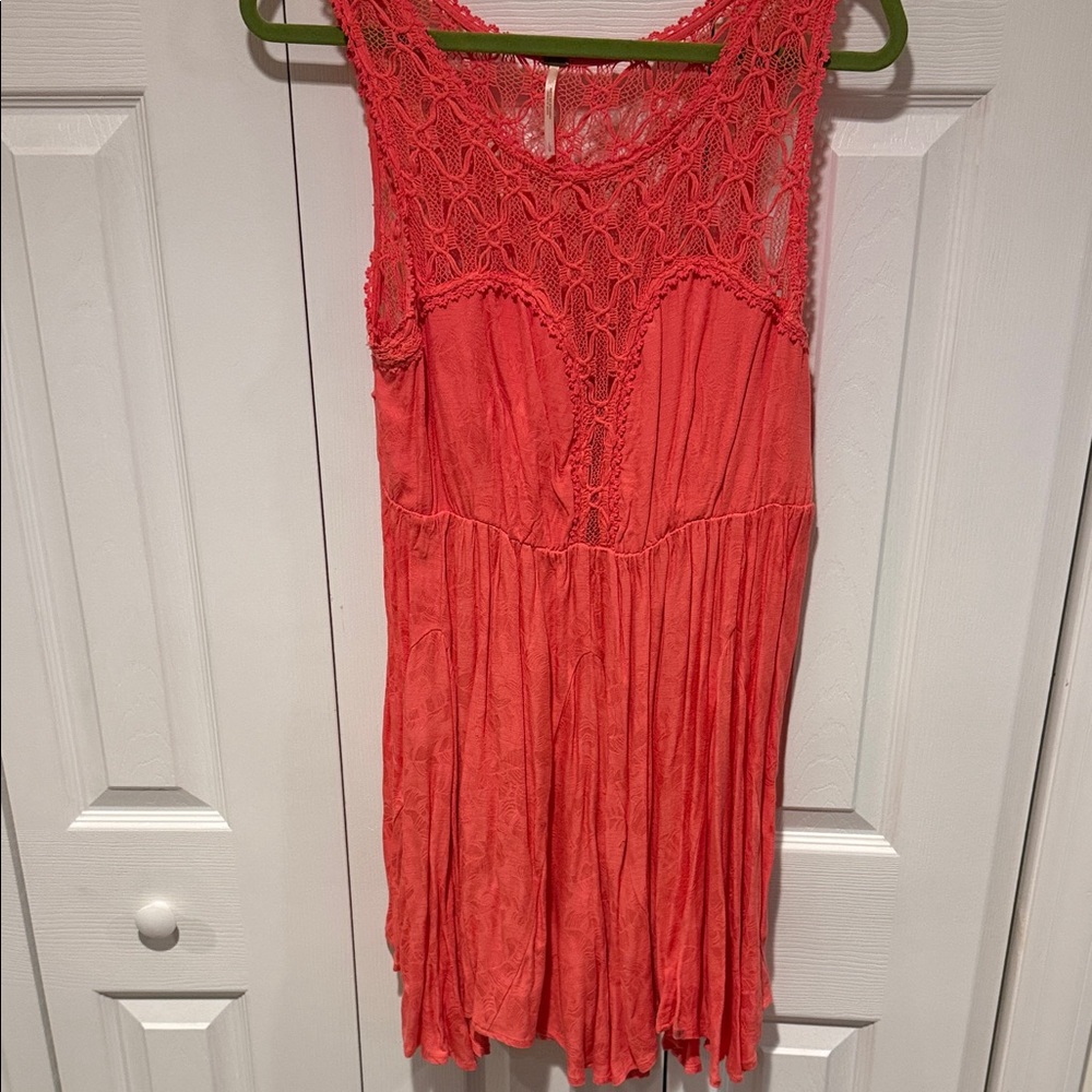Free People Vibrant Coral Lace Top